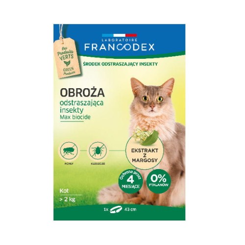 FRANCODEX Obroża odstraszająca insekty dla kotów powyżej 2 kg - 43 cm.jpg