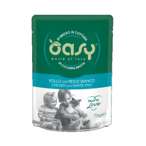 OASY MORE LOVE Karma uzupełniająca mokra - kurczak z białą rybą dla kotów - 70 g.jpg