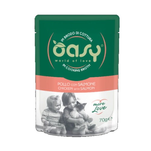 OASY MORE LOVE Karma uzupełniająca mokra - kurczak z łososiem dla kotów - 70 g.jpg