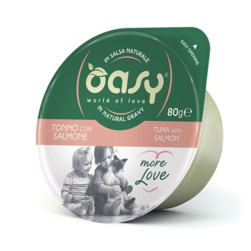 OASY MORE LOVE GREEN CUP Karma uzupełniająca mokra - tuńczyk z łososiem dla kotów - 80g.jpg