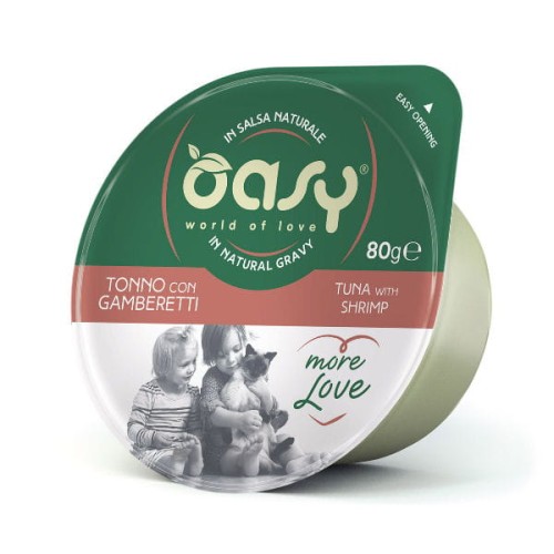 OASY MORE LOVE GREEN CUP Karma uzupełniająca mokra - tuńczyk z krewetkami dla kotów - 80g.jpg
