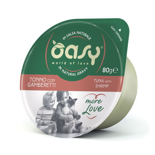 OASY MORE LOVE GREEN CUP Karma uzupełniająca mokra - tuńczyk z krewetkami dla kotów - 80g.jpg