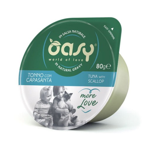 OASY MORE LOVE GREEN CUP Karma uzupełniająca mokra - tuńczyk z przegrzebkami dla kotów - 80g.jpg