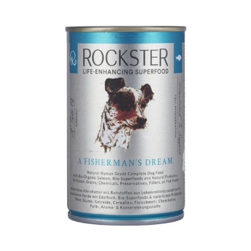 ROKSTER A FIHERMAN'S DREAM Organiczna kompletna mokra karma z łososia, kalmarów i małż dla regeneracji komórek psa - 400 g.jpg