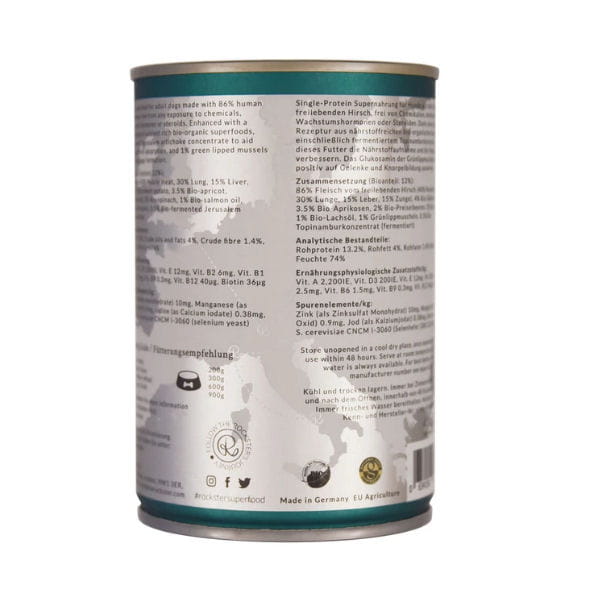 ROCKSTER SUPERFOOD THE SOUND OF GAME Organiczna kompletna mokra karma z jeleniem wspierająca stawy i chrząstk - 400 g.jpg