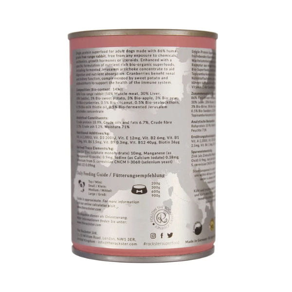 ROCKSTER SUPERFOOD HEAVEN AND EARTH Organiczna kompletna mokra karma z królikiem z wolnego wybiegu wspierająca system odpornościowy - 400 g - 1.jpg