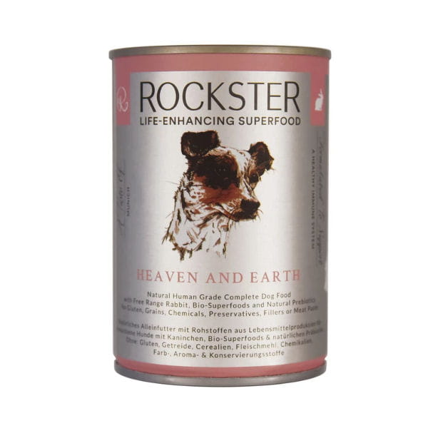 ROCKSTER SUPERFOOD HEAVEN AND EARTH Organiczna kompletna mokra karma z królikiem z wolnego wybiegu wspierająca system odpornościowy - 400 g.jpg