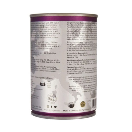 ROCKSTER SUPERFOOD SUNDAY ROAST Organiczna, kompletna, mokra karma z jagnięciną wspierająca pracę wątroby i systemu odpornościowego - 400 g x 4 szt..jpg