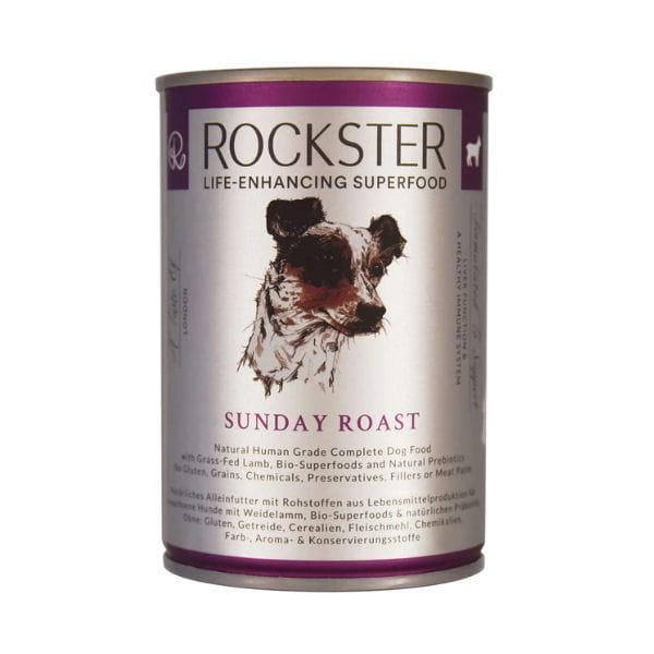 ROCKSTER SUPERFOOD SUNDAY ROAST Organiczna, kompletna, mokra karma z jagnięciną wspierająca pracę wątroby i systemu odpornościowego - 400 g.jpg