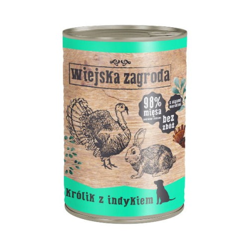 WIEJSKA ZAGRODA Karma mokra KRÓLIK Z INDYKIEM dla psów - 400 g.jpg