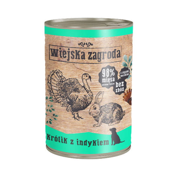 WIEJSKA ZAGRODA Karma mokra KRÓLIK Z INDYKIEM dla psów - 400 g.jpg