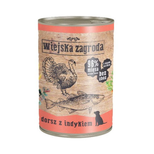 WIEJSKA ZAGRODA Karma mokra DORSZ Z INDYKIEM dla psów - 400 g.jpg
