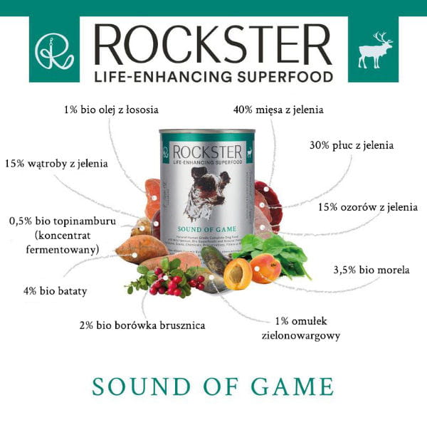 ROCKSTER SUPERFOOD THE SOUND OF GAME Organiczna kompletna mokra karma z jeleniem wspierająca stawy i chrząstk -  3.jpg
