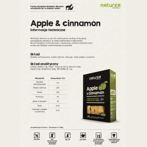NATUREA APPLE Biszkopty bezzbożowe z jabłkiem i cynamonem dla kotów i psów - opis.jpg