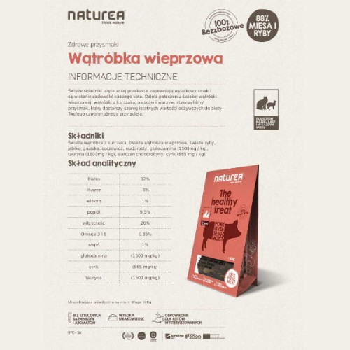 NATUREA PORK Przysmaki bezzbożowe z wątróbką dla kotów - szczególy opakowania.jpg