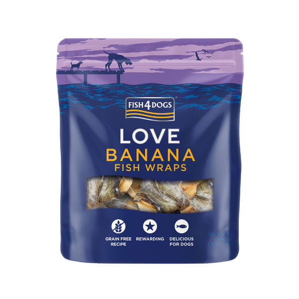 Fish4Dogs LOVE BANANA FISH WRAPS Przysmaki z suszonego banana w skórze ryby -  opakowanie.jpg