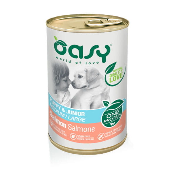 OASY ONE PROTEIN PUPPY &amp; JUNIOR MEDIUM LARGE SALMON Karma pełnoporcjowa z łososiem dla szczeniąt wszystkich ras - 400 g.jpg