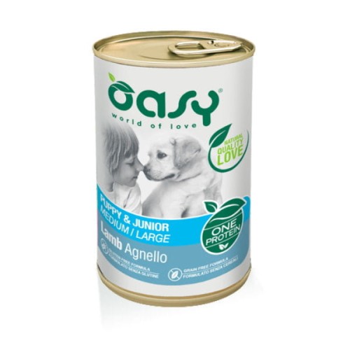 OASY ONE PROTEIN PUPPY &amp; JUNIOR MEDIUM LARGE LAMB Karma pełnoporcjowa z jagnięciną dla szczeniąt wszystkich ras - 400 g.jpg