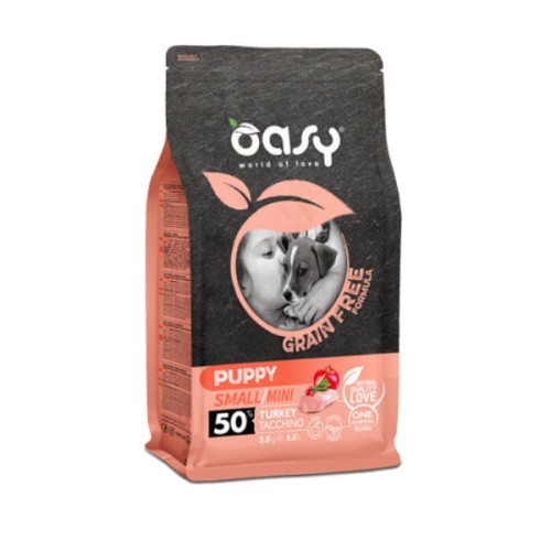 OASY GRAIN FREE PUPPY SMALL MINI TURKEY Kompletna karma bezzbożowa z indykiem dla szczeniąt małych ras - 2,5 kg.jpg