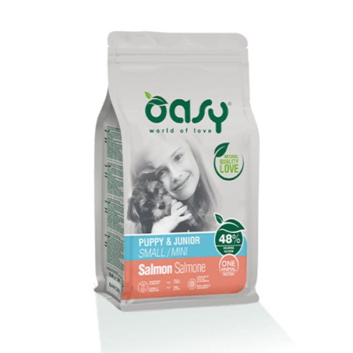 OASY ONE ANIMAL PROTEIN PUPPY &amp; JUNIOR SMALL MINI SALMON Karma pełnoporcjowa z łososiem dla szczeniąt małych ras - 2,5 kg.jpg