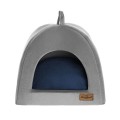 RECOBED Budka WELUROVE dla psa lub kota -  kolor szary - granatowa poducha.jpg