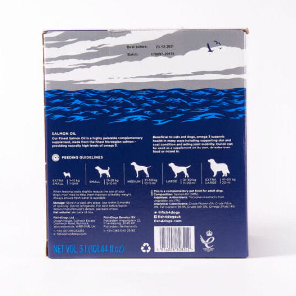 Fish4Dogs SALMON OIL Olej z łososia dla psów -  3 l - tył opakowania.jpg