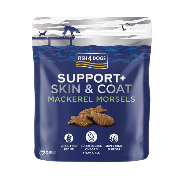 FISH4DOGS SUPPORT + SKIN &amp; COAT MACKEREL MORSELS Przysmaki z makrelą wspomagające skórę i sierść psa.jpg