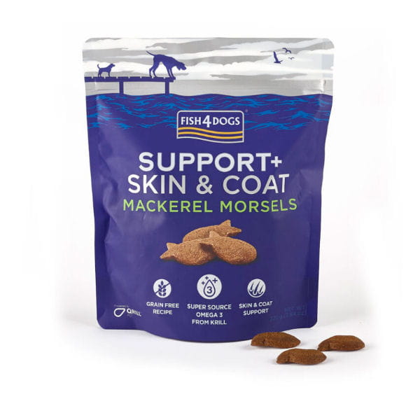 FISH4DOGS SUPPORT + SKIN &amp; COAT MACKEREL MORSELS Przysmaki z makrelą wspomagające skórę i sierść -.jpg