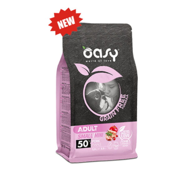 OASY GRAIN FREE ADULT SMALL MINI PORK Kompletna karma bezzbożowa z wieprzowiną dla psów małych ras.jpg