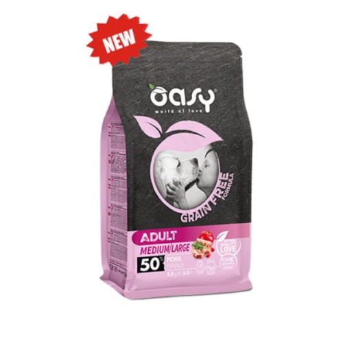 OASY GRAIN FREE ADULT MEDIUM LARGE PORK Kompletna karma bezzbożowa z wieprzowiną dla psów ras średnich i dużych.jpg