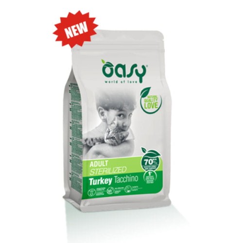 OASY ADULT STERILIZED TURKEY Kompletna karma sucha z indykiem dla kotów sterylizowanych lub kastrowanych - 1,5 kg.jpg