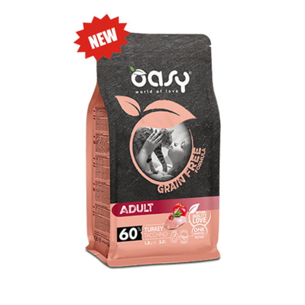 OASY GRAIN FREE ADULT TURKEY Kompletna karma bezzbożowa z indykiem dla kotów.jpg