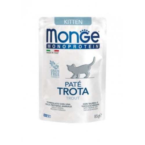 MONGE MONOPROTEIN KITTEN TROUT Kompletna karma monoproteinowa z pstrąga dla kociąt - 85 g.jpg