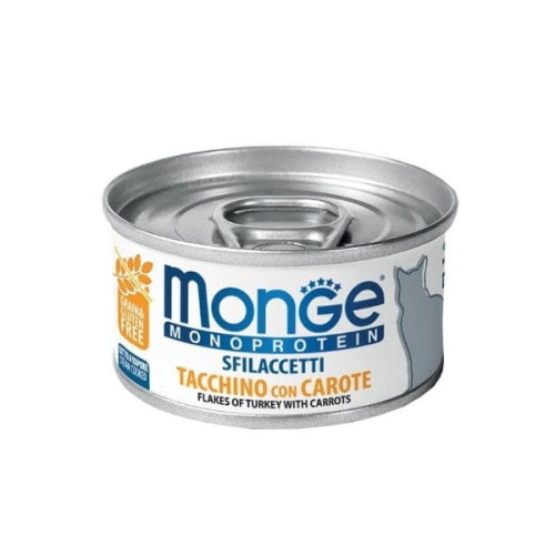 MONGE MONOPROTEIN TURKEY WITH CARROTS Kompletna karma monoproteinowa z indykiem i marchewką dla dorosłych kotów - 80 g.jpg