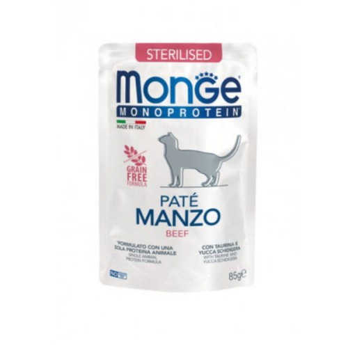 MONGE MONOPROTEIN STERILISED BEEF Kompletna karma monoproteinowa z wołowiną dla kotów - 85 g.jpg