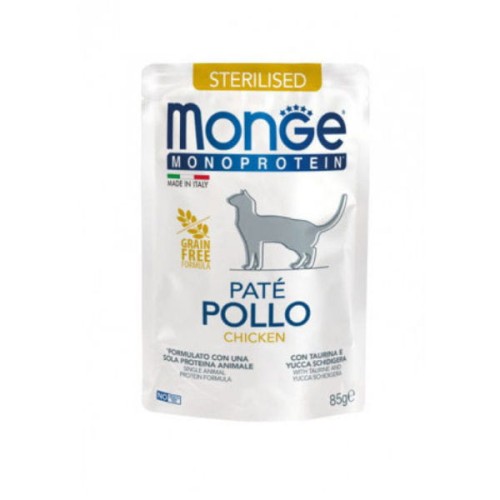 MONGE MONOPROTEIN STERILISED CHICKEN Kompletna karma monoproteinowa z kurczakiem dla kotów po sterylizacji - 85 g.jpg