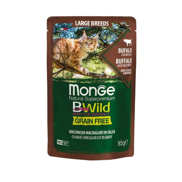 MONGE BWILD GRAIN FREE LARGE BREED Kompletna karma - bawół z warzywami w sosie dla kociąt i dorosłych kotów dużych ras 85 g.jpg