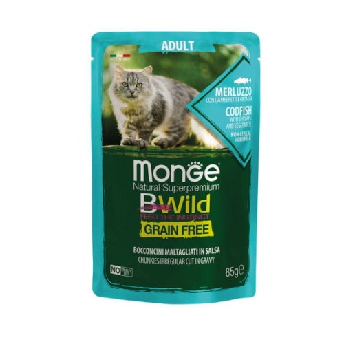 MONGE BWILD Grain Free Dorsz z krewetkami i warzywami w sosie 85g.jpg