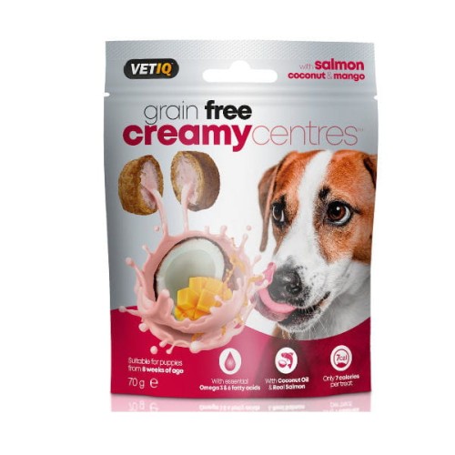 VetiQ Creamy Centres Grain Free Przysmaki bezzbożowe z łososiem, kokosem i mango dla psów - 70 g.jpg