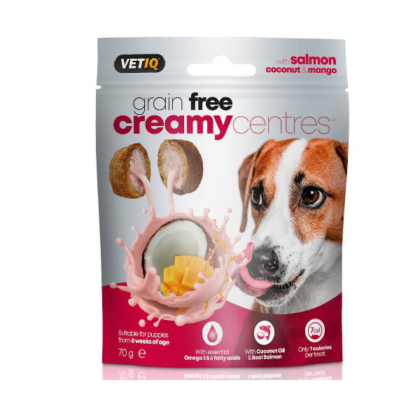 VetiQ Creamy Centres Grain Free Przysmaki bezzbożowe z łososiem, kokosem i mango dla psów - 70 g.jpg