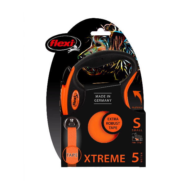 FLEXI Smycz automatyczna XTREME dla psów - taśma 5 m - kolor pomarańczowy - opakowanie.jpg
