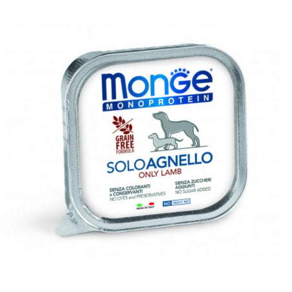 MONGE MONOPROTEIN LAMB Kompletna karma monoproteinowa z jagnięciną dla psów - 150 g x  6 szt..jpg
