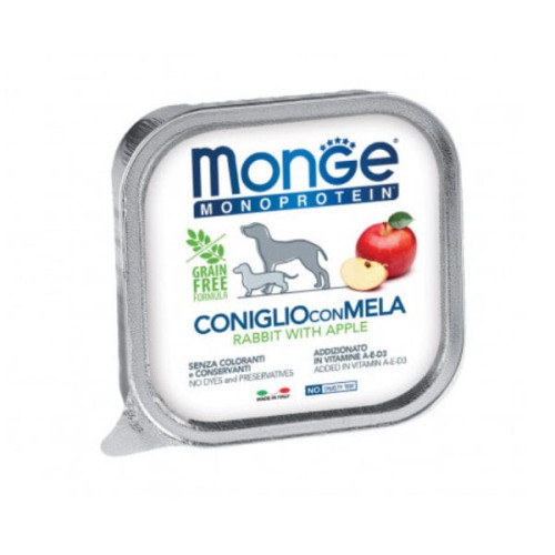 MONGE MONOPROTEIN FRUIT RABBIT WITH APPLE Kompletna karma monoproteinowa z królikiem i jabłkiem dla psów - 150 g x  6 szt..jpg