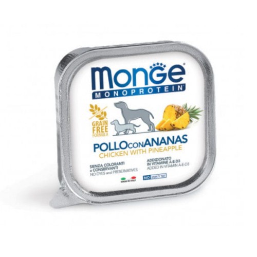 MONGE MONOPROTEIN FRUIT CHICKEN WITH PINEAPPLE Kompletna karma monoproteinowa z kaczką i jabłkiem dla psów  - 150 g x  6 szt..jpg
