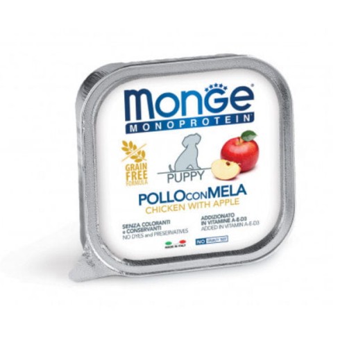 MONGE MONOPROTEIN FRUIT PUPPY CHICKEN WITH APPLE Kompletna karma monoproteinowa z kurczakiem i jabłkiem dla szczeniąt - 150 g x  6 szt..jpg