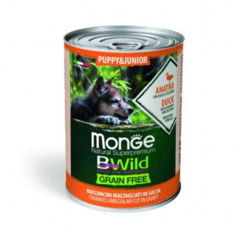 MONGE BWILD GRAIN FREE PUPPY DUCK Kompletna karma bezzbożowa z kaczką dla szczeniąt - 400 g x 4 szt..jpg