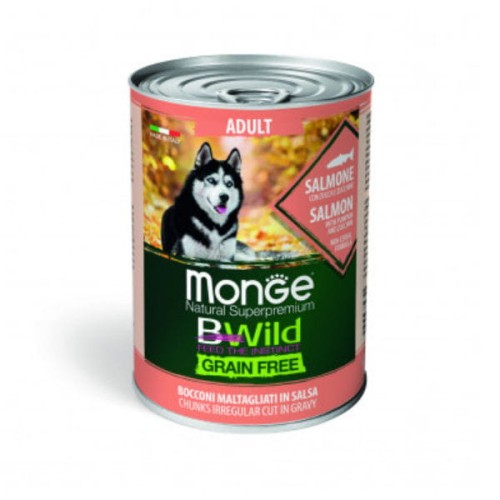 MONGE BWILD GRAIN FREE SALMON Kompletna karma bezzbożowa z łososiem dla dorosłych psów - 400 g x 4 szt..jpg