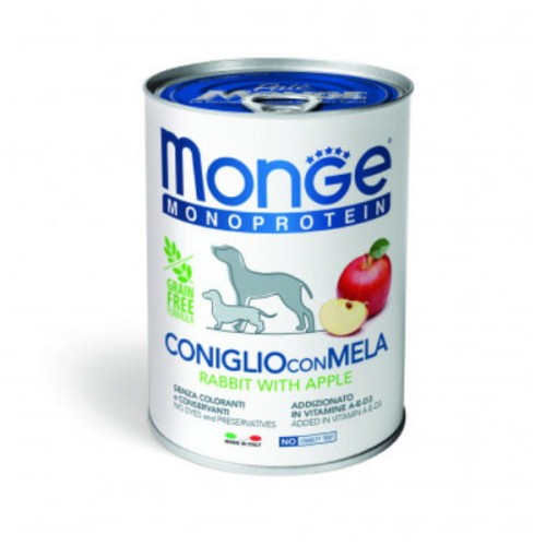 MONGE MONOPROTEIN FRUIT RABBIT WITH APPLE Kompletna karma monoproteinowa z królikiem i jabłkiem dla psów - 400 g x  4 szt..jpg
