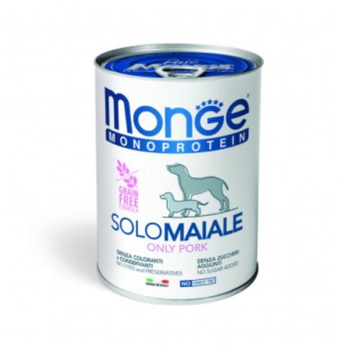 MONGE MONOPROTEIN PORK Kompletna karma monoproteinowa z wieprzowiną dla psów - 400 g x  4 szt..jpg