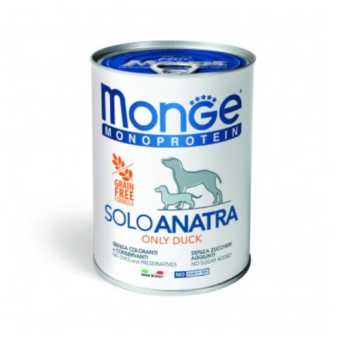 MONGE MONOPROTEIN DUCK Kompletna karma monoproteinowa z kaczką dla psów - 400 g x 4 szt..jpg